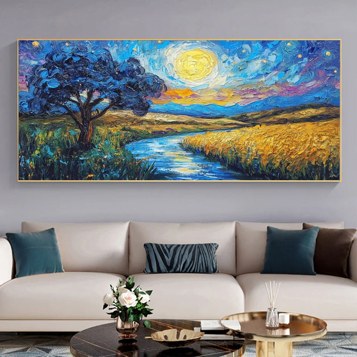 Flower and tree oil painting wall mural, hand-painted abstract artwork FP#003