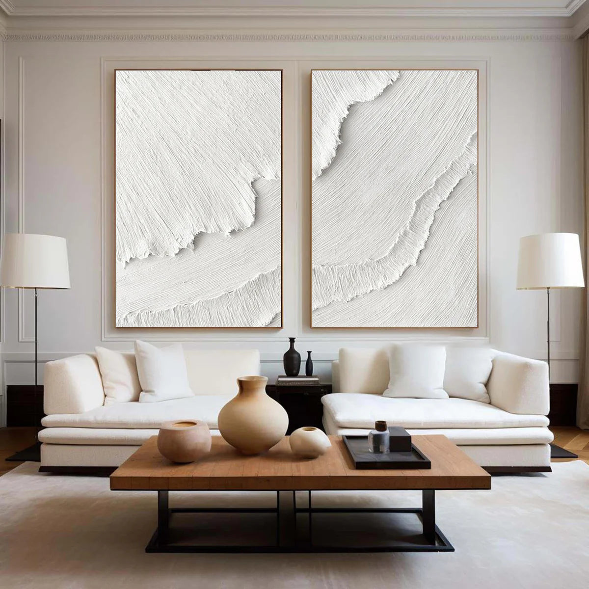 White Plaster 3D Textured Minimalist Abstract Art on Canvas  Handcrafted Monochrome Wall Decor SET OF 2 #CXA 015