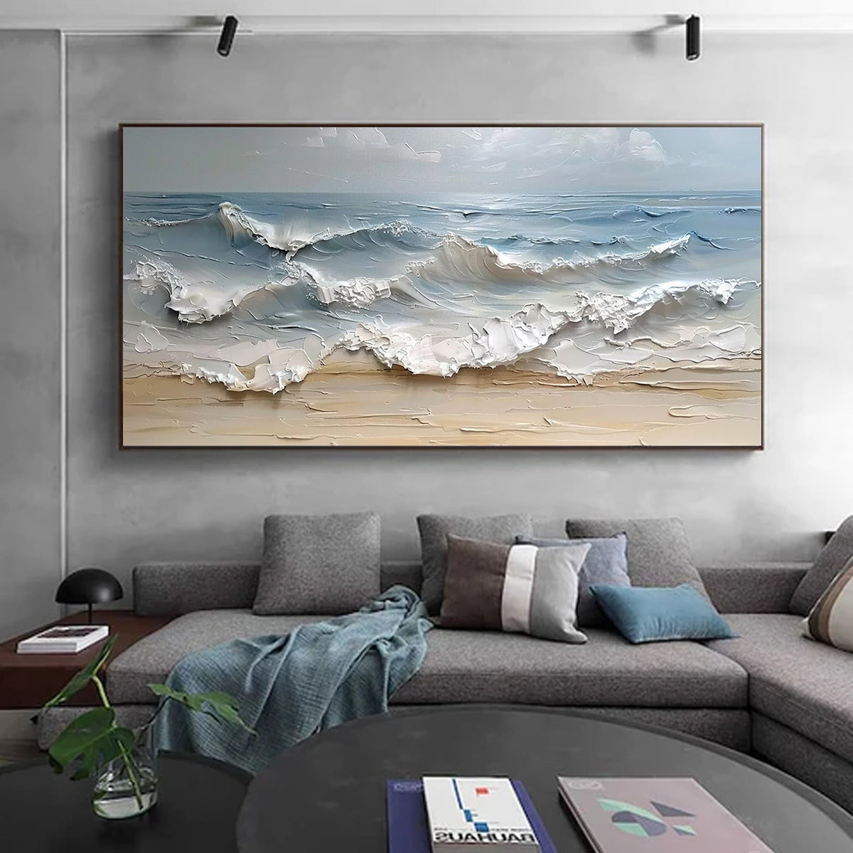 Ocean-themed oil painting wall decoration, hand-painted abstract artwork OP#005