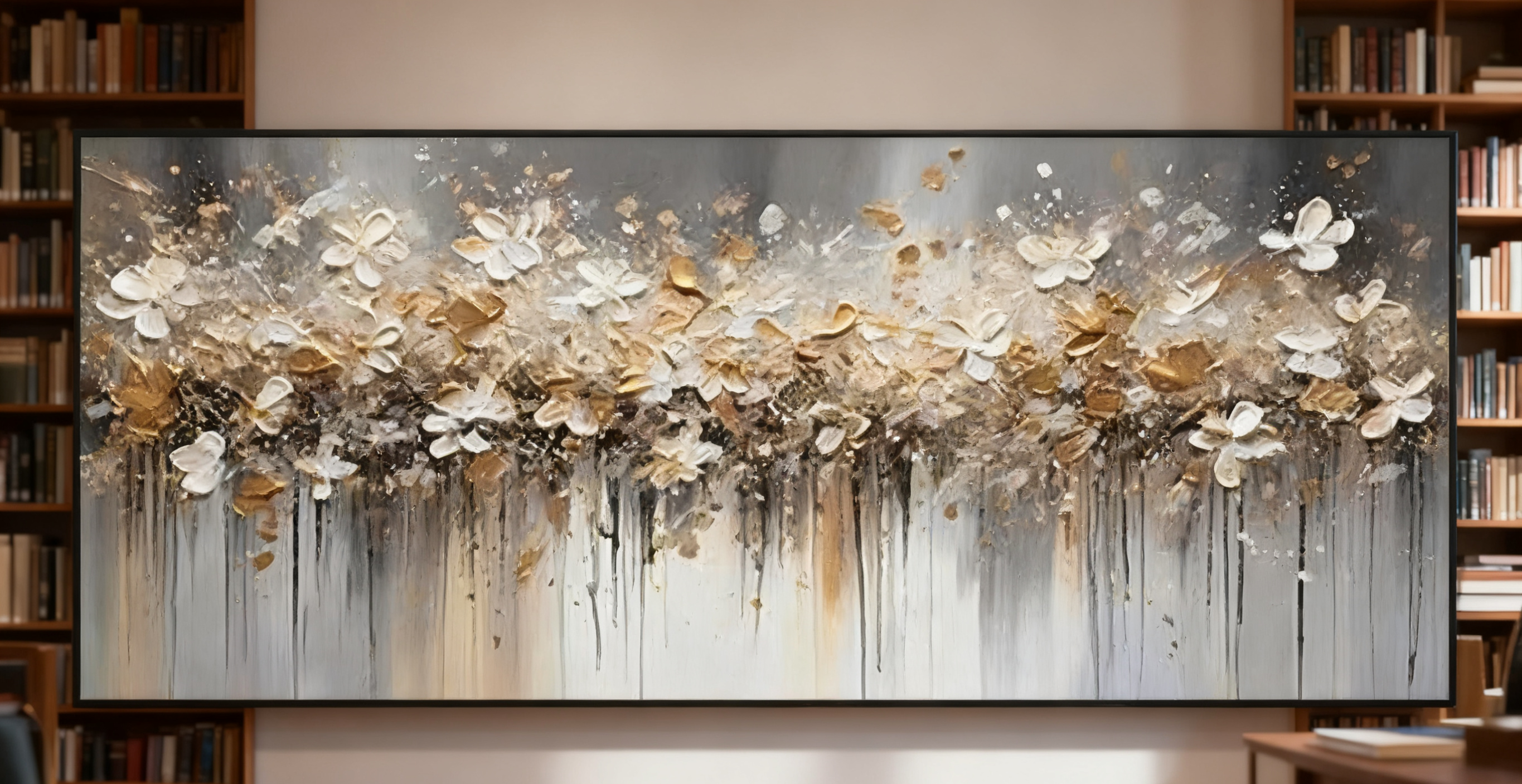Modern Abstract Floral Wall Art with Golden Highlights #BGA 011