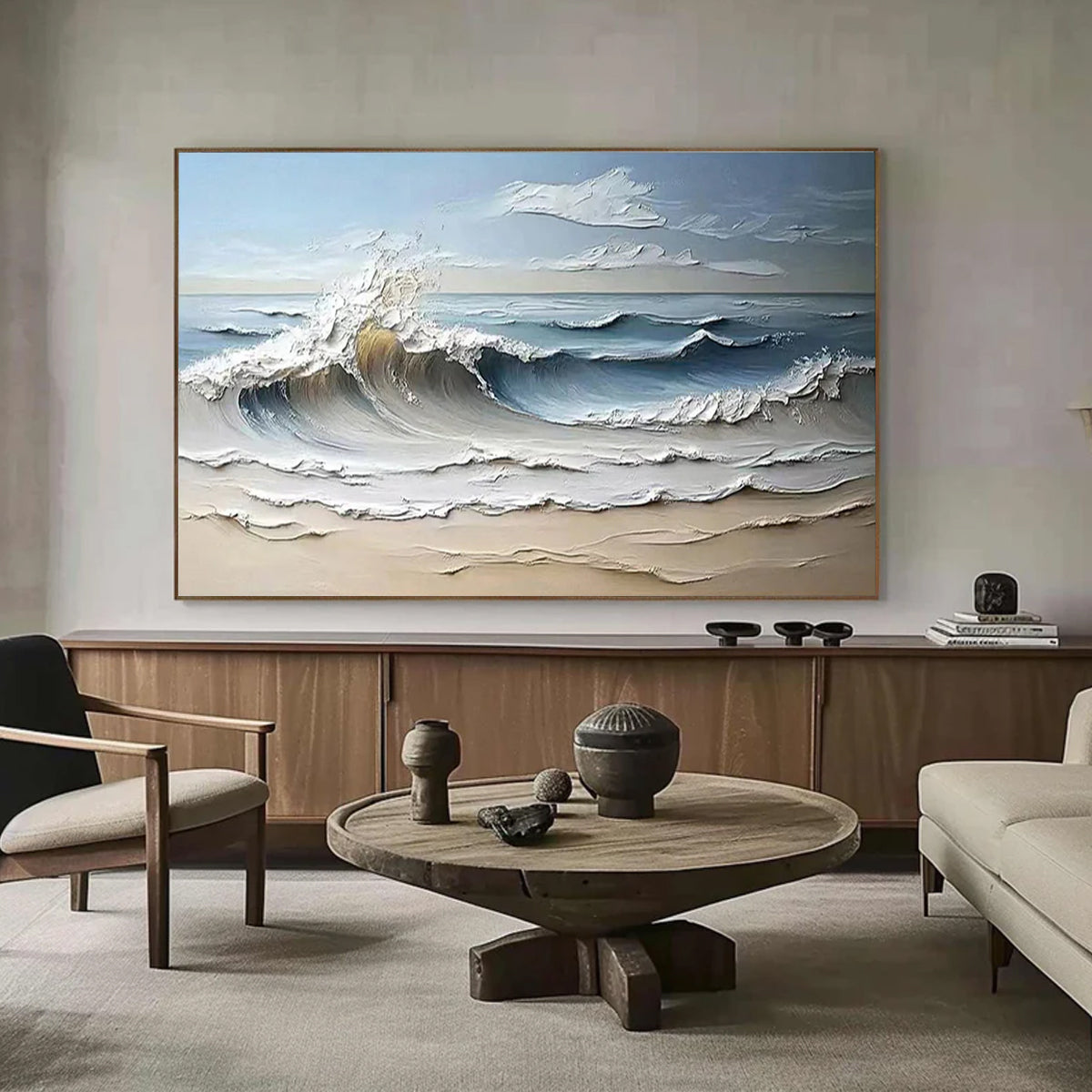 Ocean-themed oil painting wall decoration, hand-painted abstract artwork OP#006