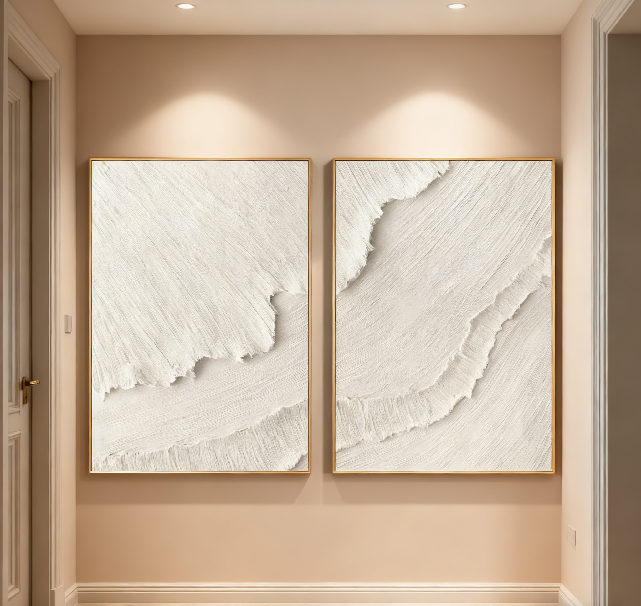 White Plaster 3D Textured Minimalist Abstract Art on Canvas  Handcrafted Monochrome Wall Decor SET OF 2 #CXA 015