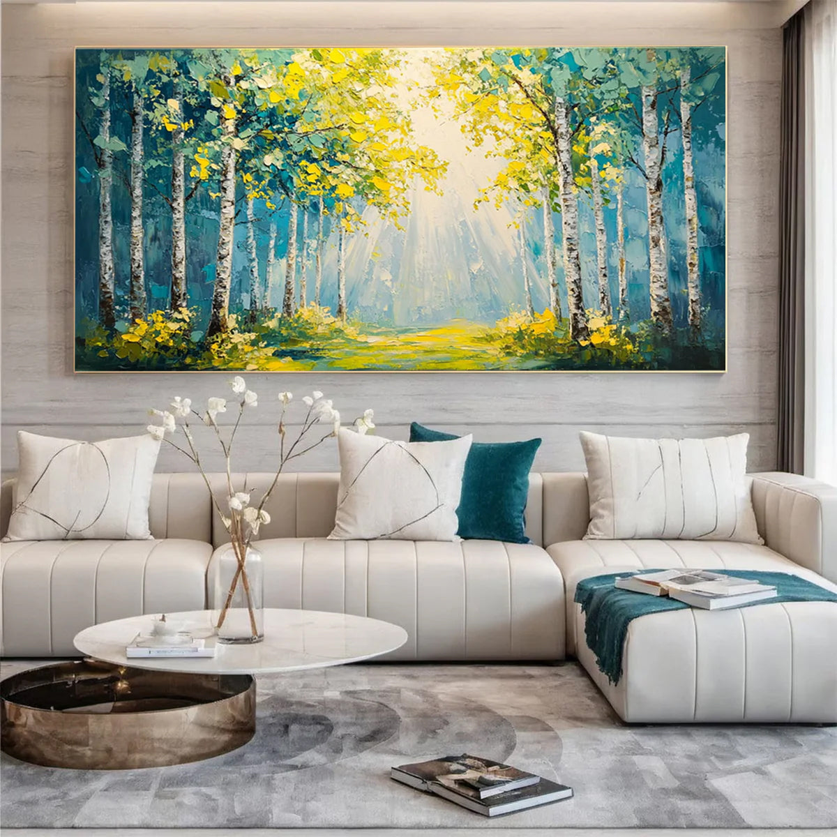 Flower and tree oil painting wall mural, hand-painted abstract artwork FP#002