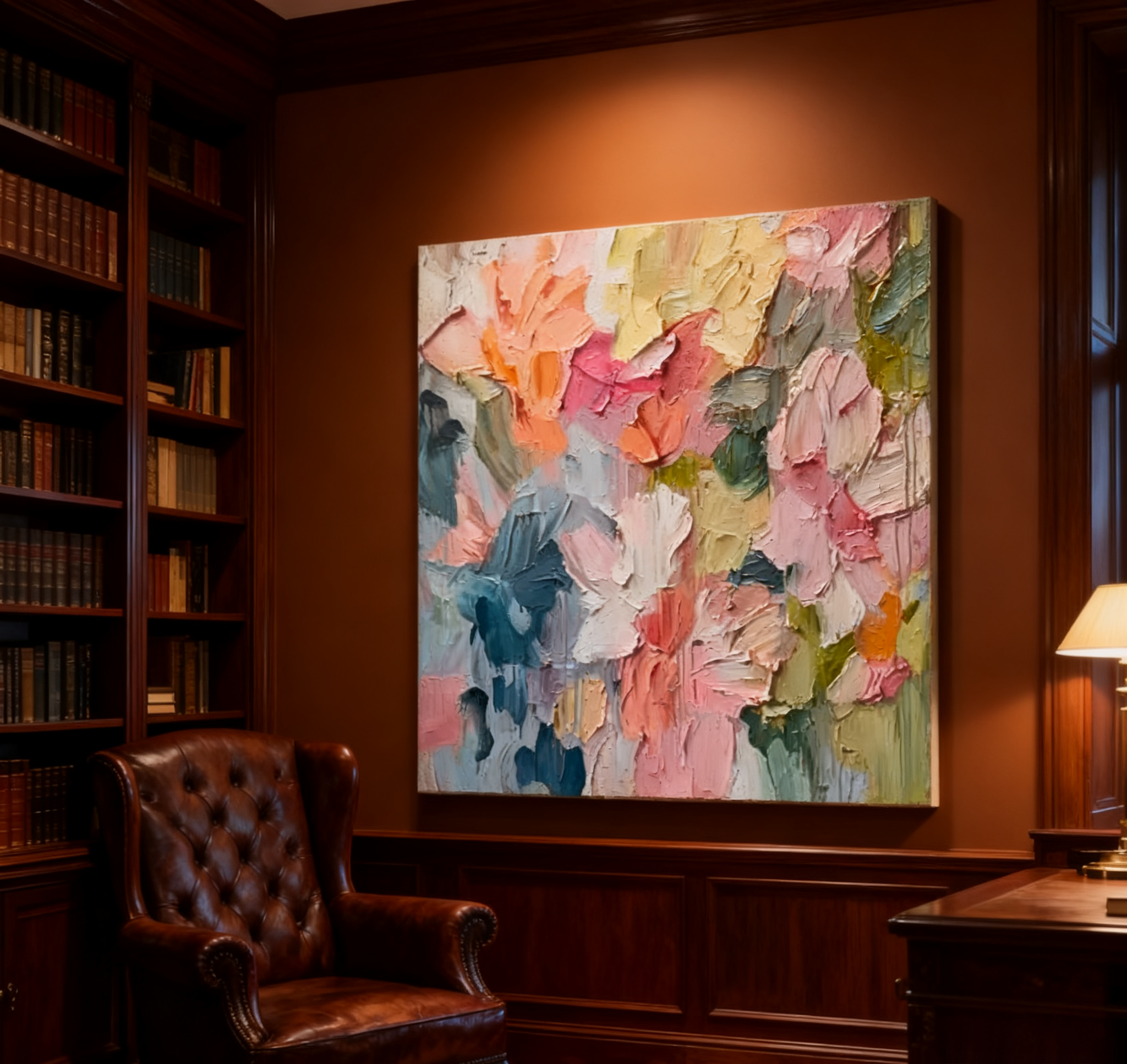 Blossoming Pink Peonies Canvas Art Impressionist Floral Wall Decor #FT 028