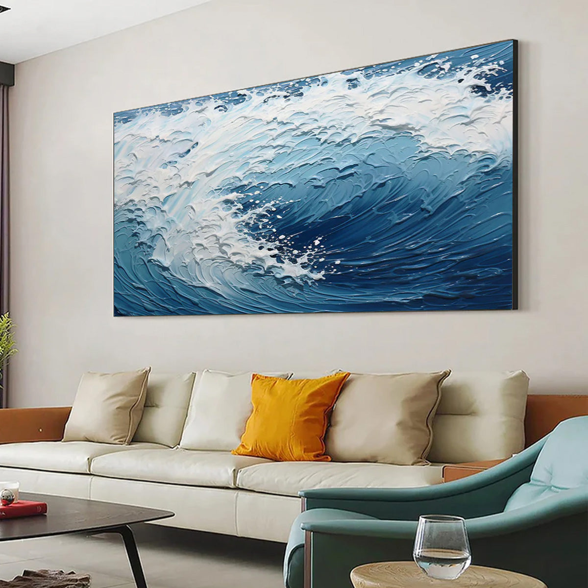 Ocean-themed oil painting wall decoration, hand-painted abstract artwork OP#003