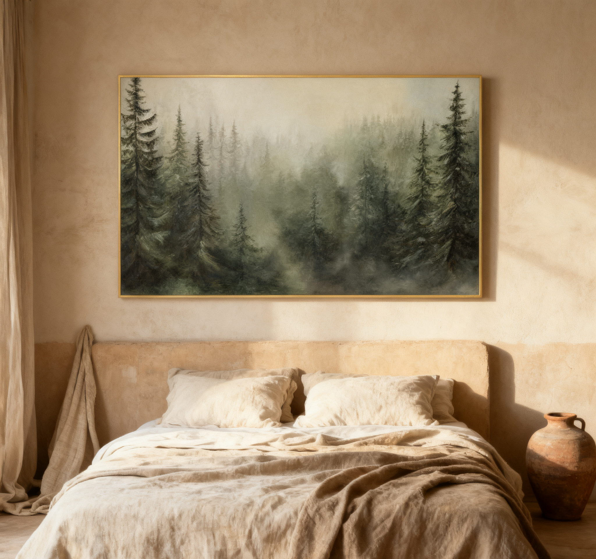 Modern Forest Wall Art Misty Pine Trees Oil Painting for Home Decor #FT 014