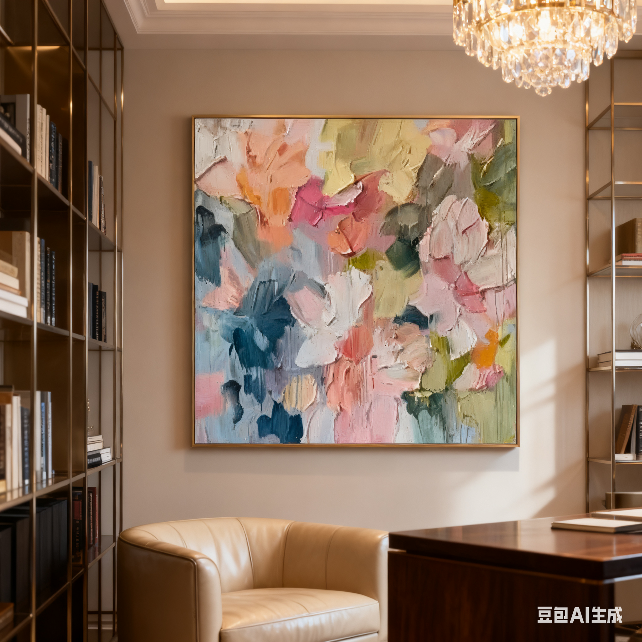 Blossoming Pink Peonies Canvas Art Impressionist Floral Wall Decor #FT 028