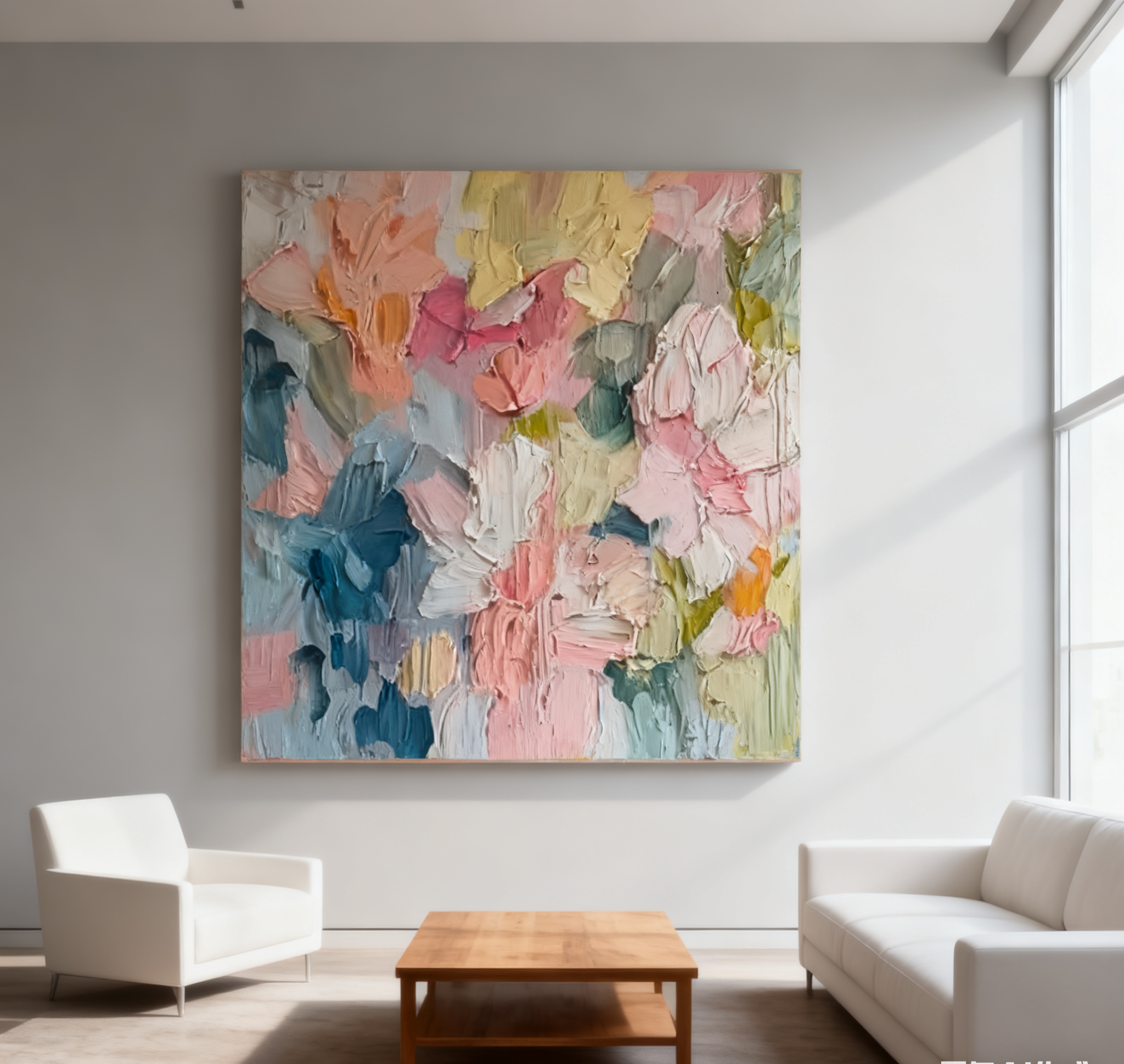 Blossoming Pink Peonies Canvas Art Impressionist Floral Wall Decor #FT 028