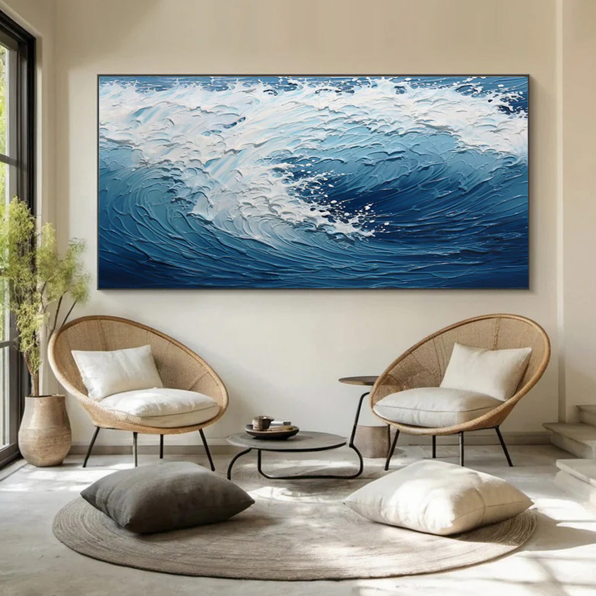Ocean-themed oil painting wall decoration, hand-painted abstract artwork OP#003