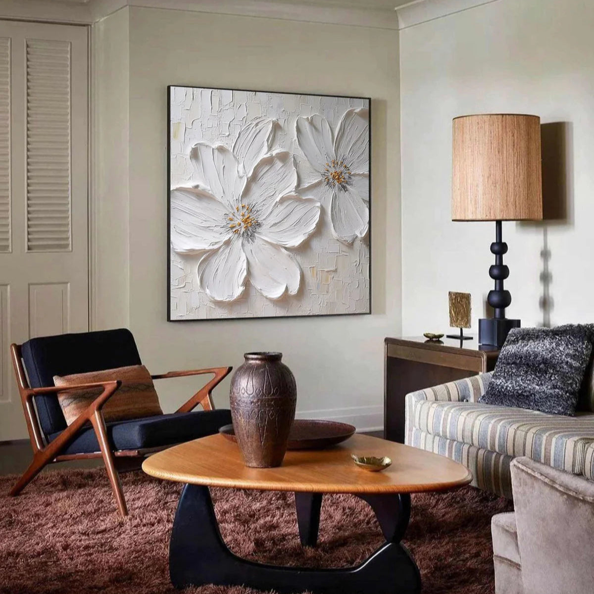 Textured White Blossom Canvas Art Luxurious Floral Wall Decor #FT 029