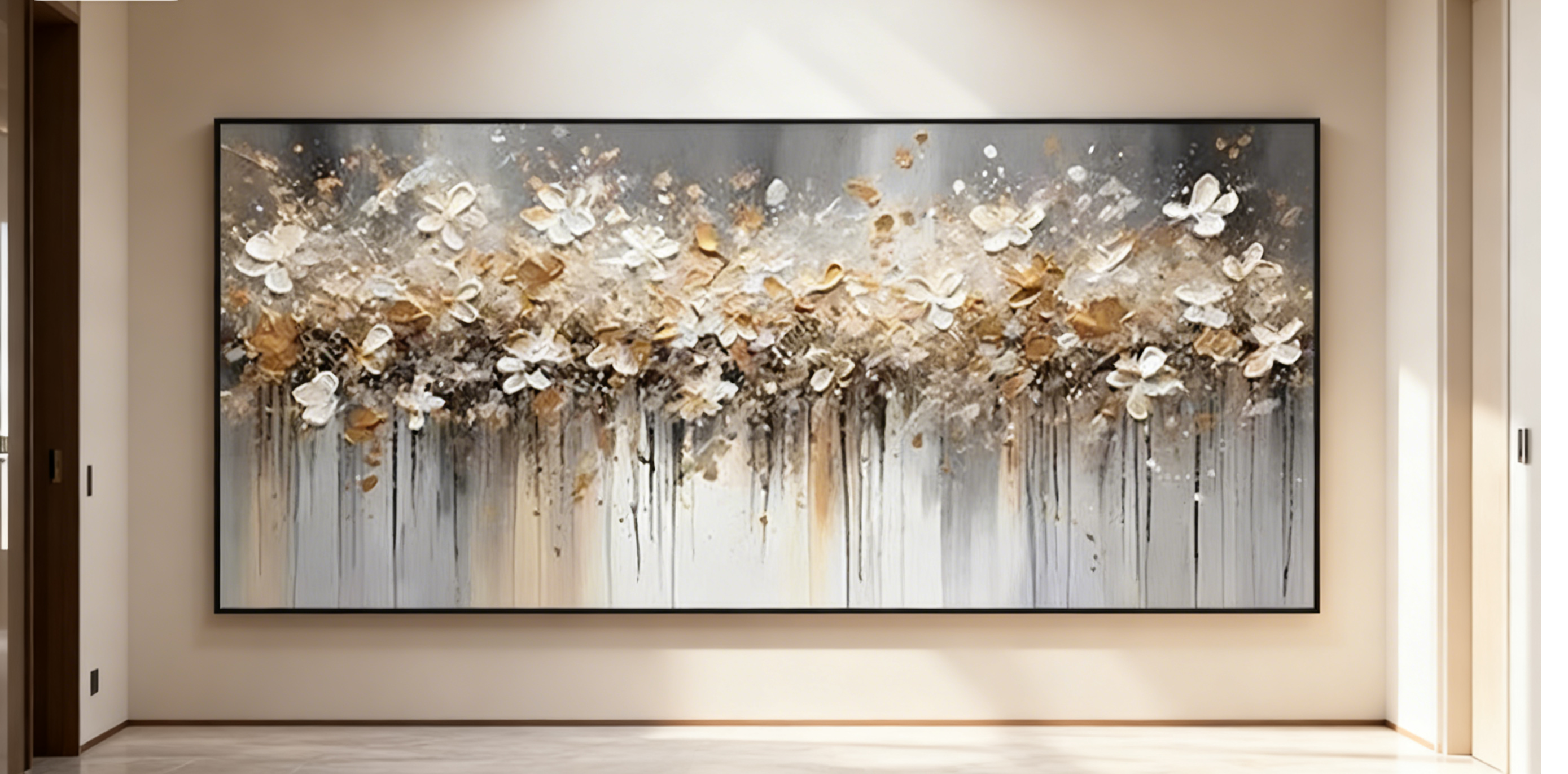 Modern Abstract Floral Wall Art with Golden Highlights #BGA 011