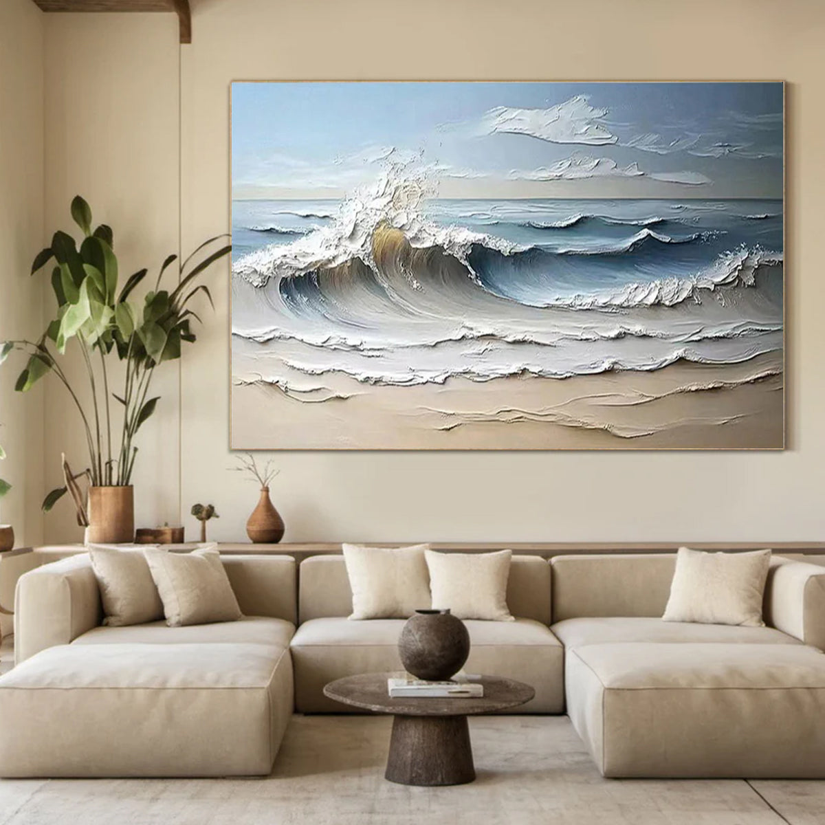 Ocean-themed oil painting wall decoration, hand-painted abstract artwork OP#006
