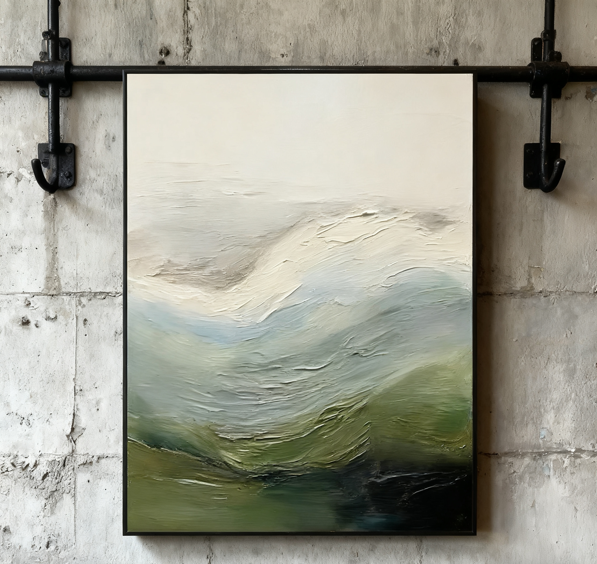 Contemporary Abstract Painting with Textured Hills and Soft Sky #BGA 252