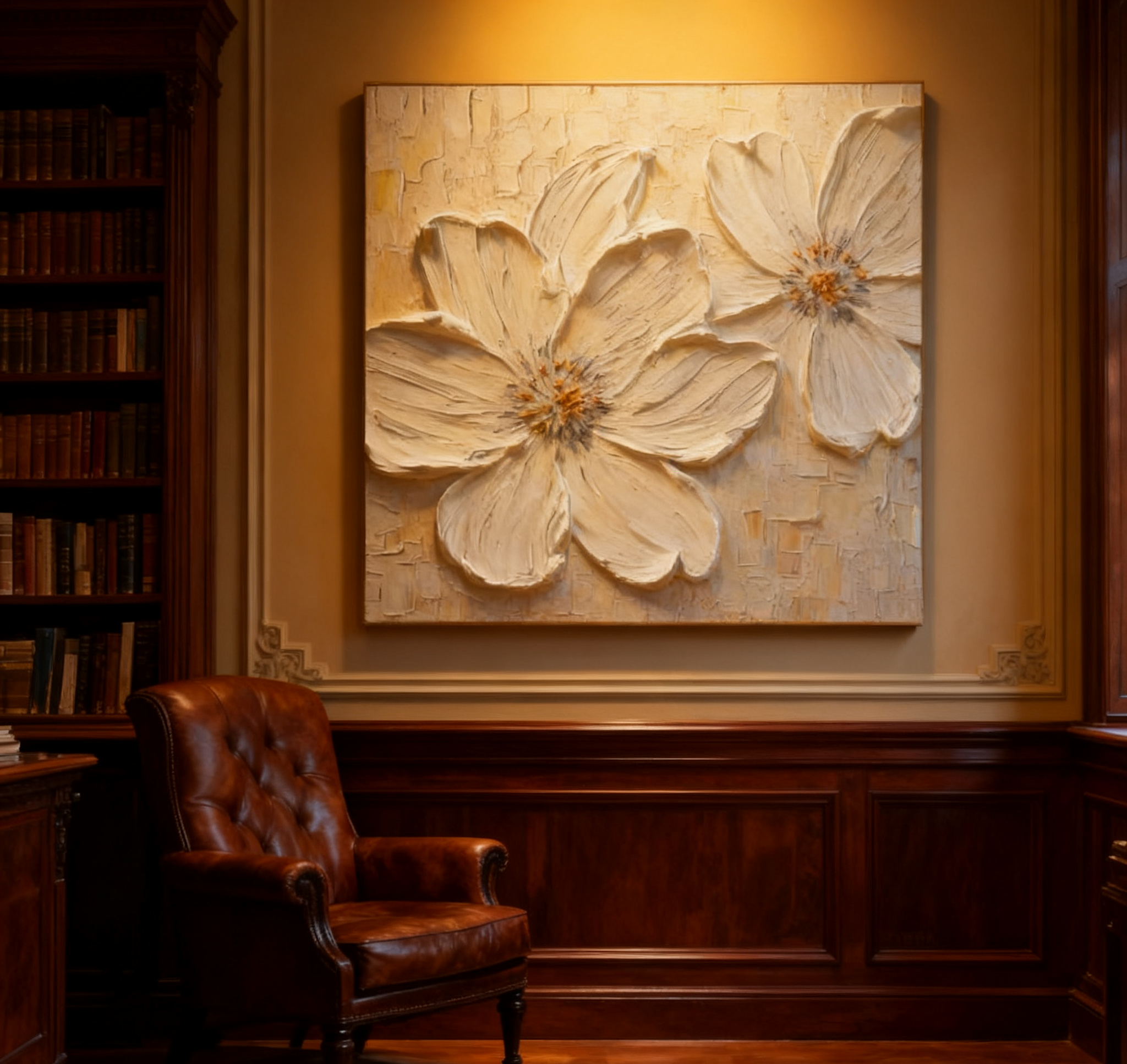 Textured White Blossom Canvas Art Luxurious Floral Wall Decor #FT 029