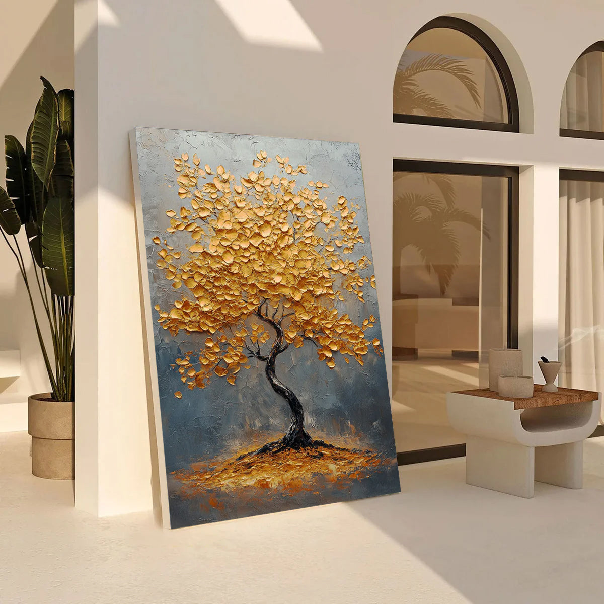 Flower and tree oil painting wall mural, hand-painted abstract artwork FP#004