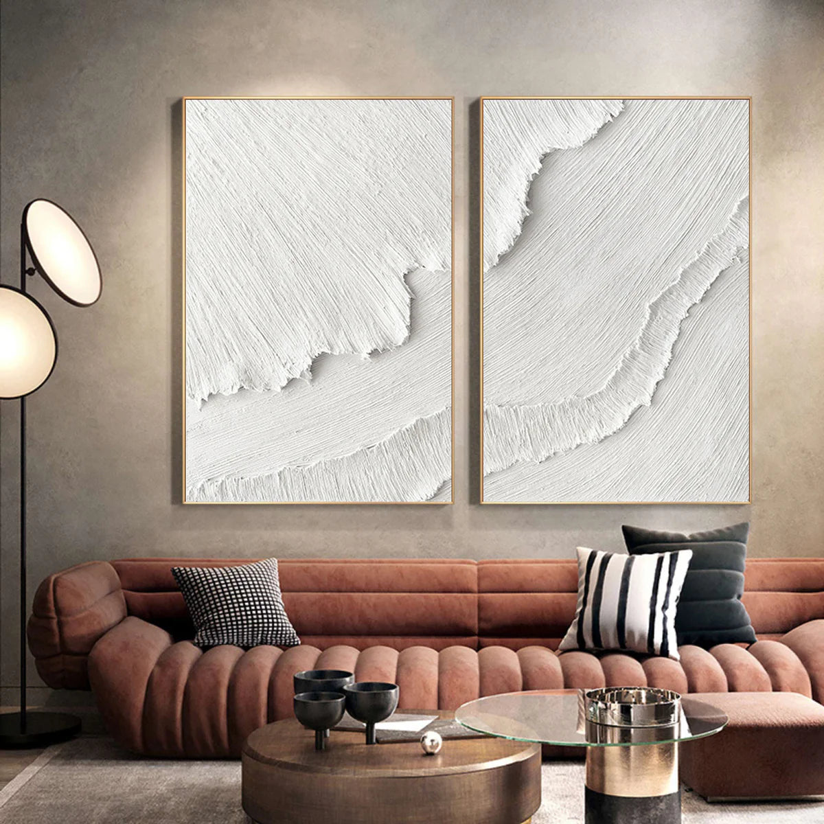 White Plaster 3D Textured Minimalist Abstract Art on Canvas  Handcrafted Monochrome Wall Decor SET OF 2 #CXA 015