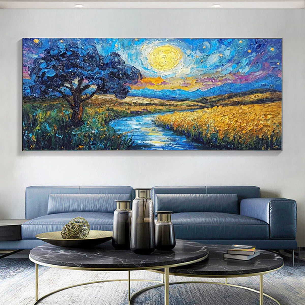Flower and tree oil painting wall mural, hand-painted abstract artwork FP#003