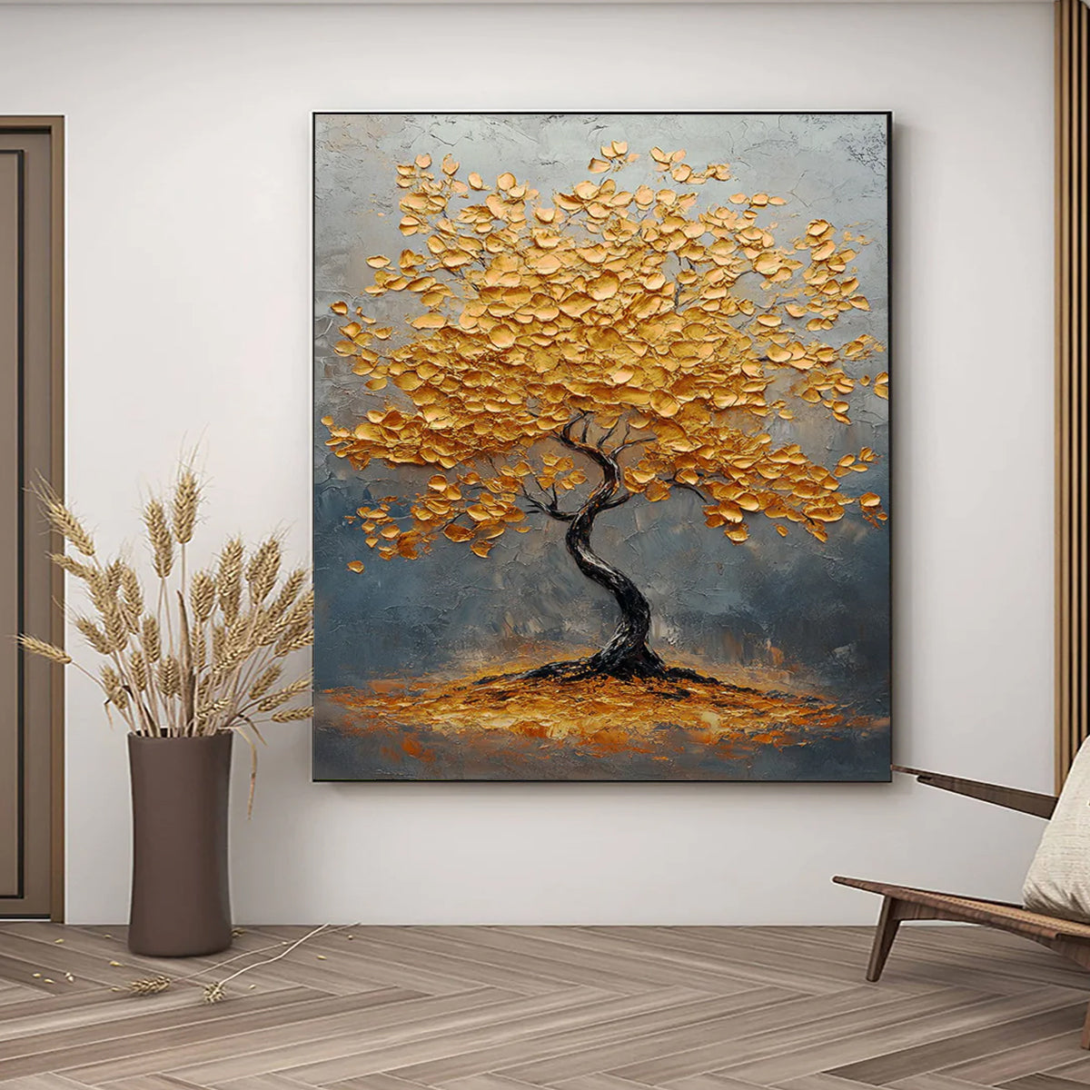 Flower and tree oil painting wall mural, hand-painted abstract artwork FP#004