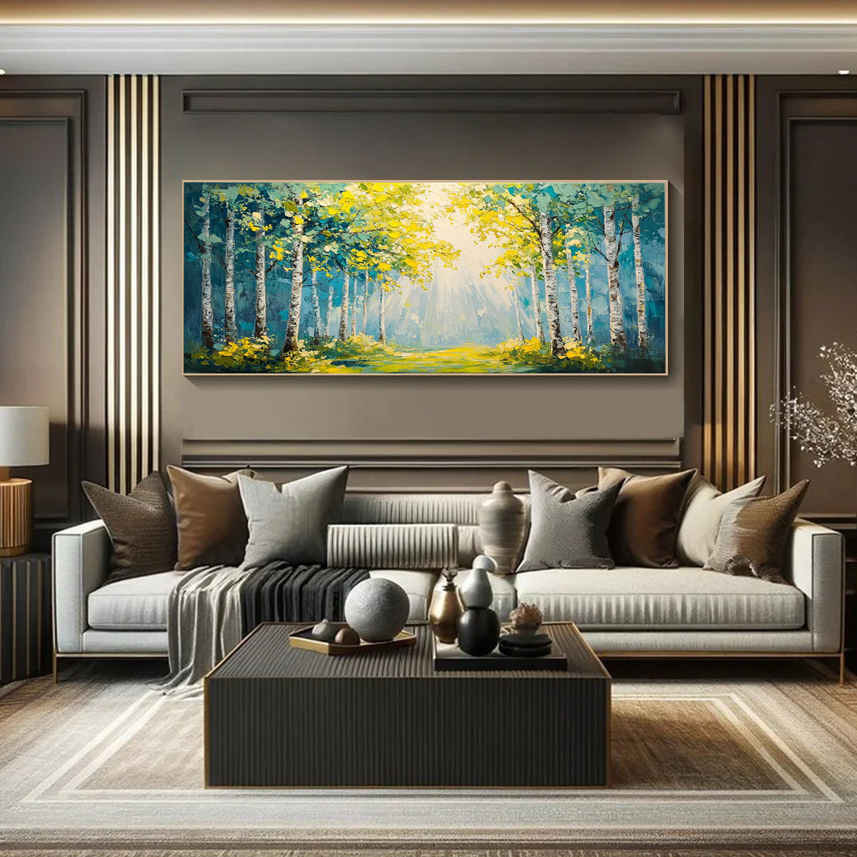 Flower and tree oil painting wall mural, hand-painted abstract artwork FP#002