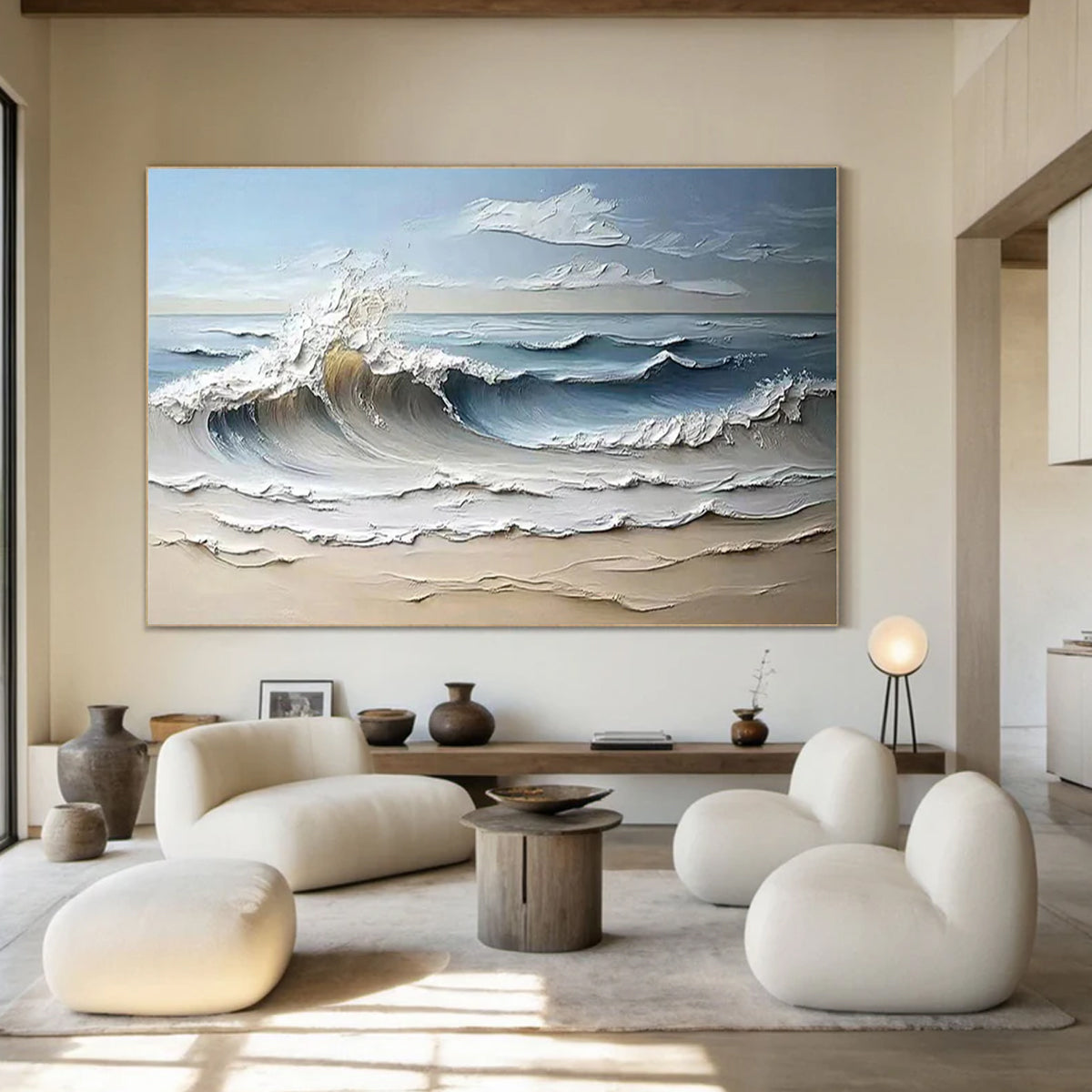 Ocean-themed oil painting wall decoration, hand-painted abstract artwork OP#006