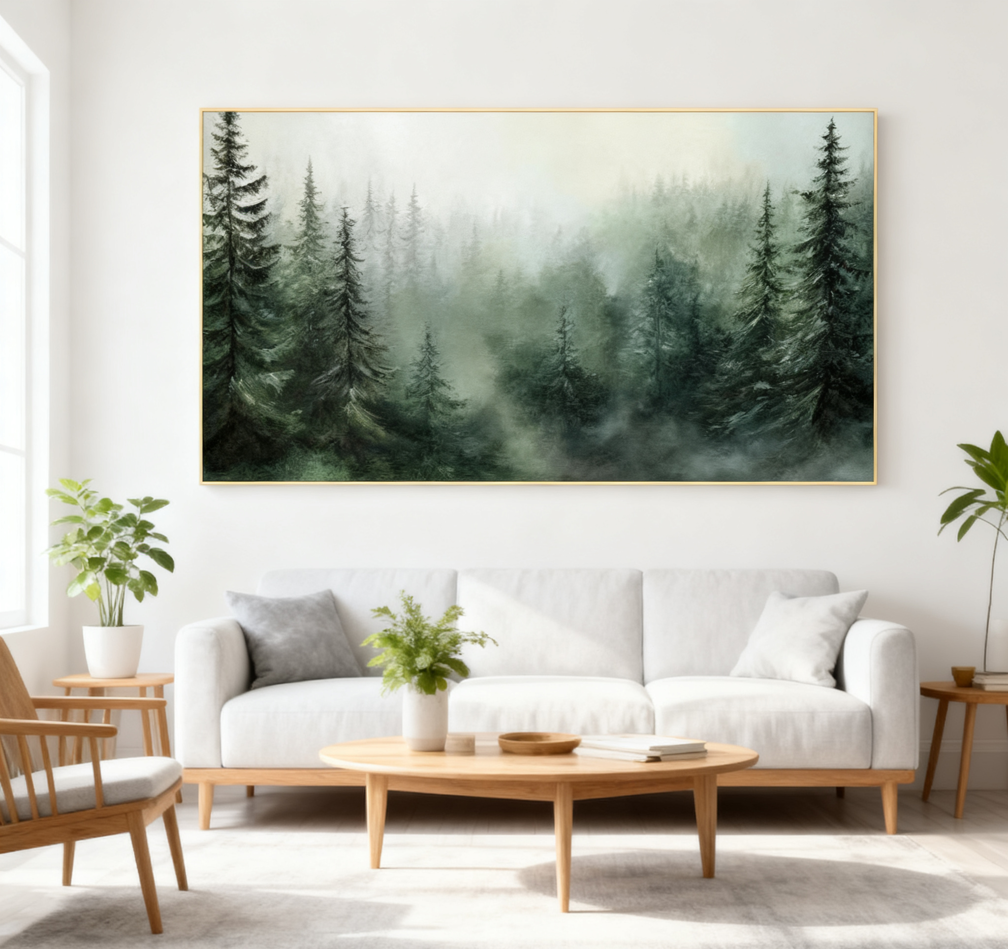 Modern Forest Wall Art Misty Pine Trees Oil Painting for Home Decor #FT 014