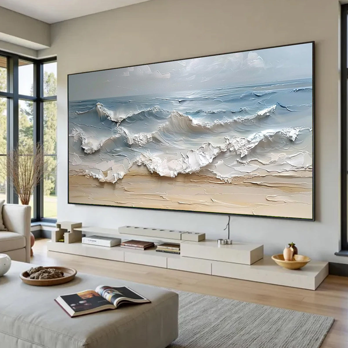 Ocean-themed oil painting wall decoration, hand-painted abstract artwork OP#005