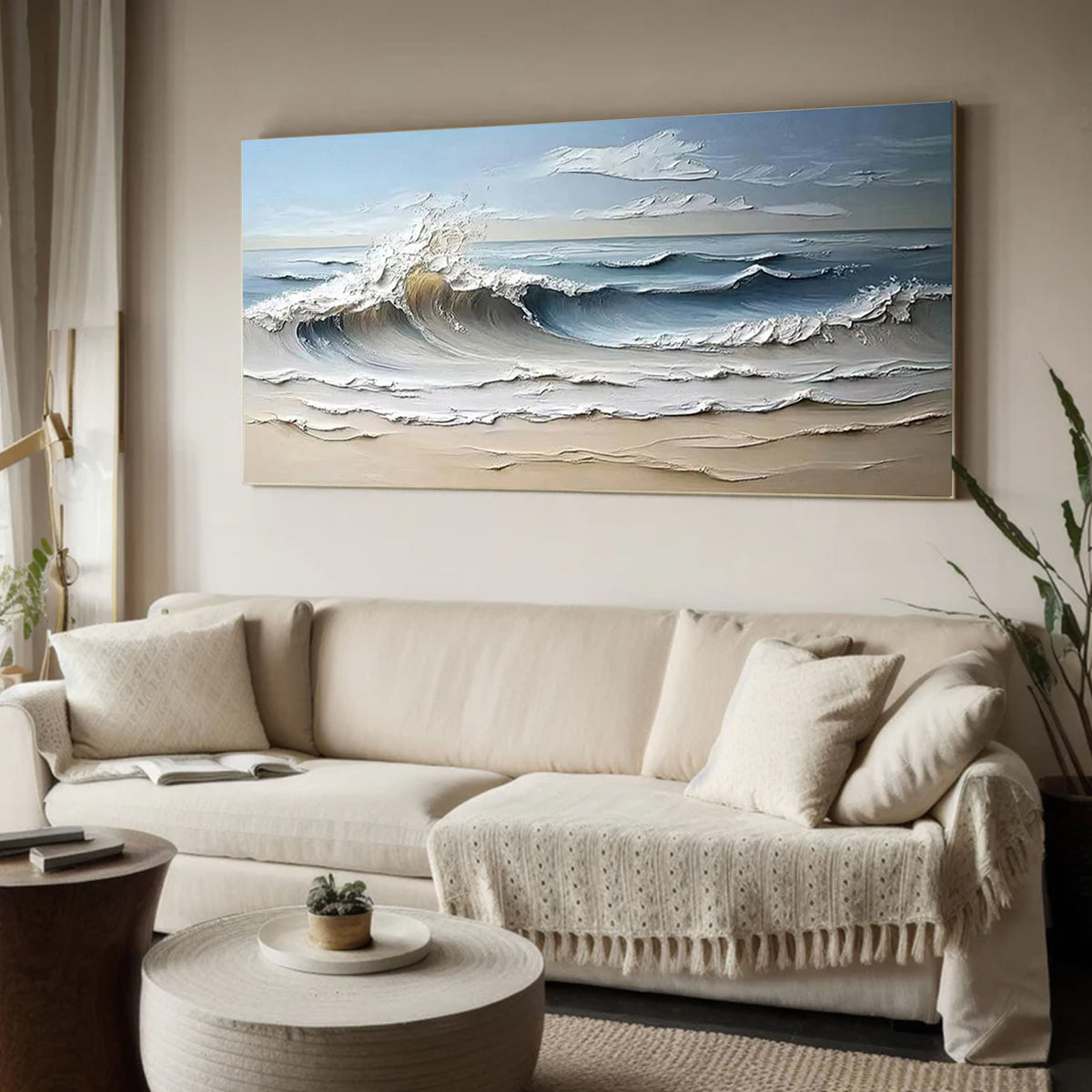 Ocean-themed oil painting wall decoration, hand-painted abstract artwork OP#006