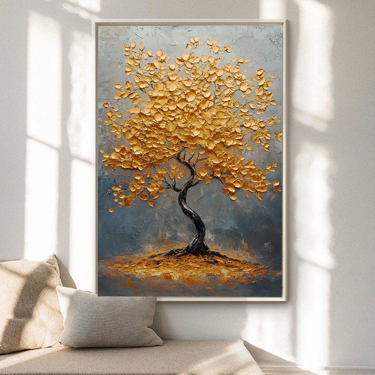 Flower and tree oil painting wall mural, hand-painted abstract artwork FP#004
