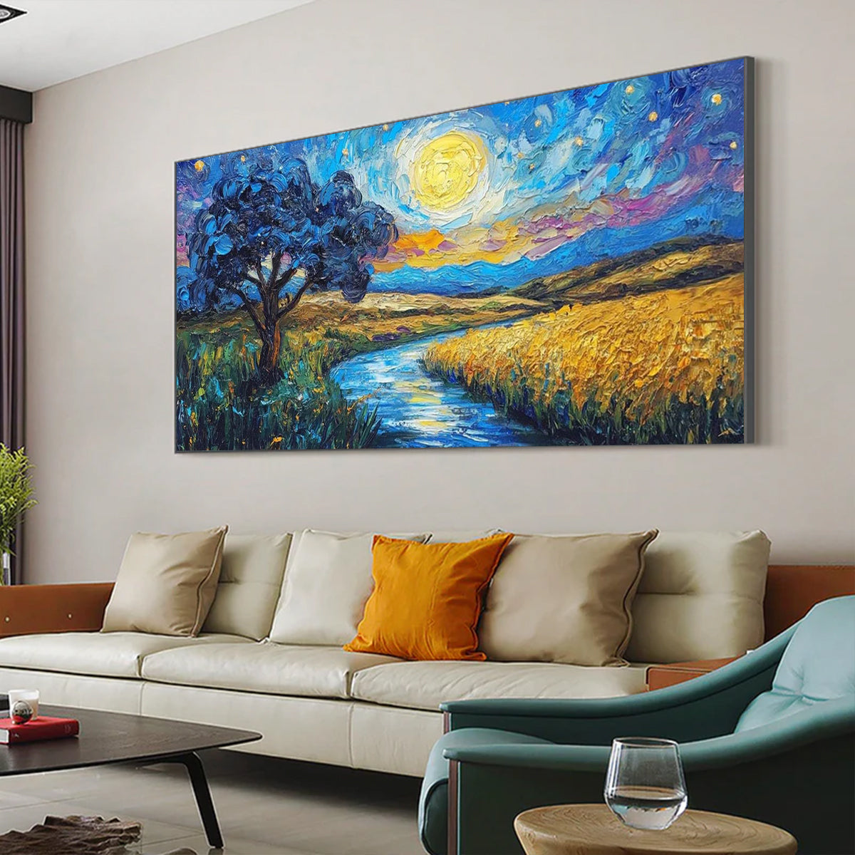 Flower and tree oil painting wall mural, hand-painted abstract artwork FP#003