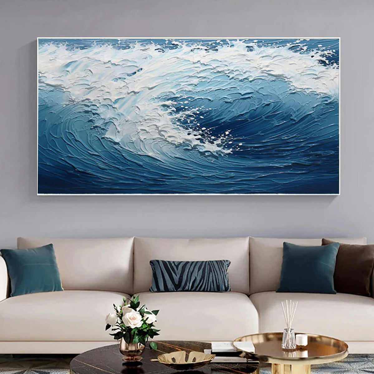 Ocean-themed oil painting wall decoration, hand-painted abstract artwork OP#003
