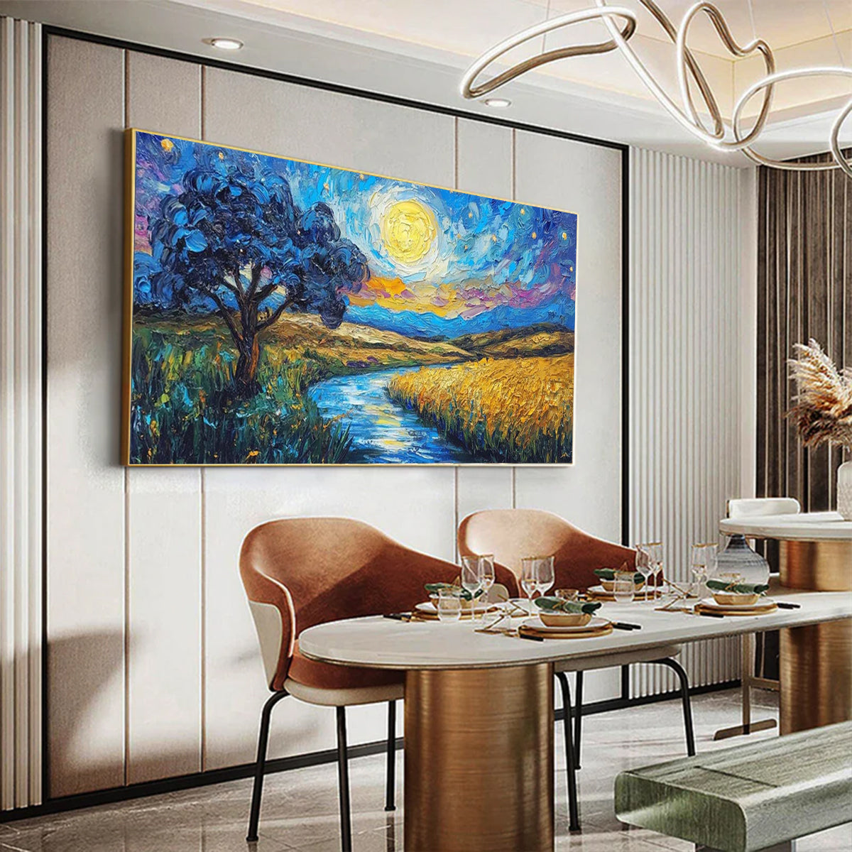 Flower and tree oil painting wall mural, hand-painted abstract artwork FP#003