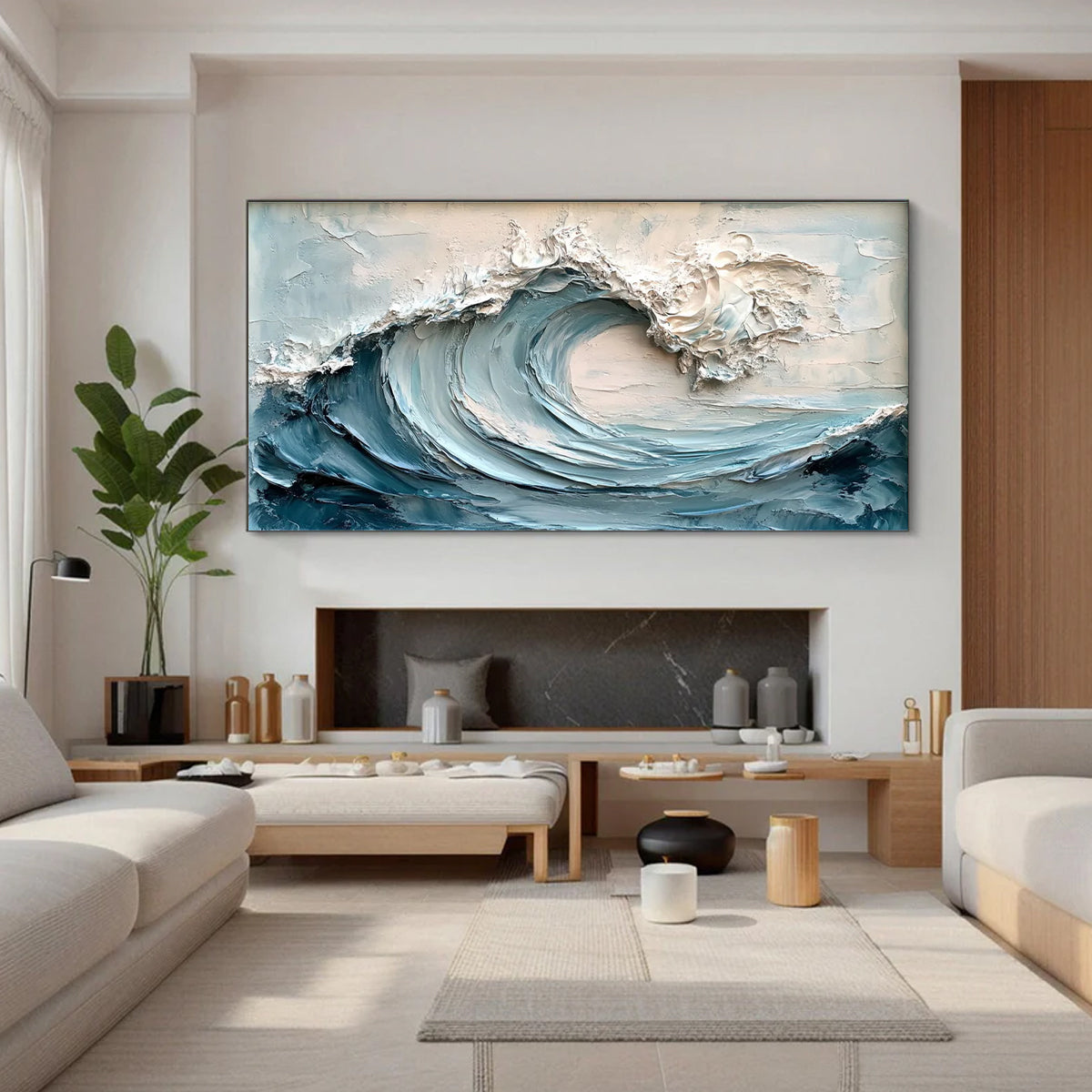Ocean-themed oil painting wall decoration, hand-painted abstract artwork OP#010