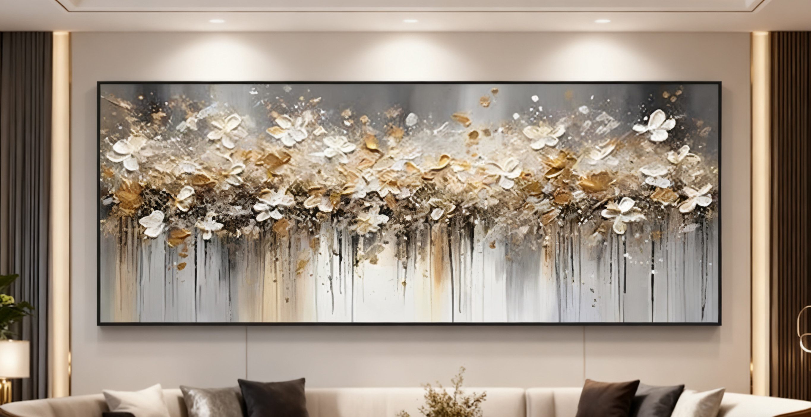 Modern Abstract Floral Wall Art with Golden Highlights #BGA 011