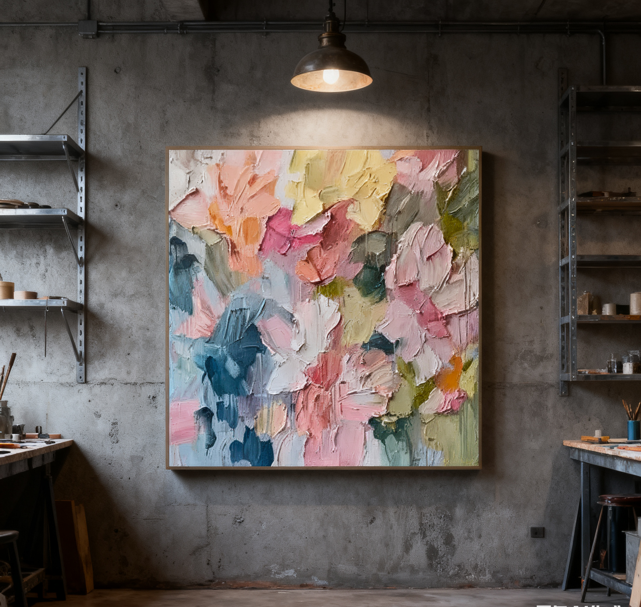 Blossoming Pink Peonies Canvas Art Impressionist Floral Wall Decor #FT 028