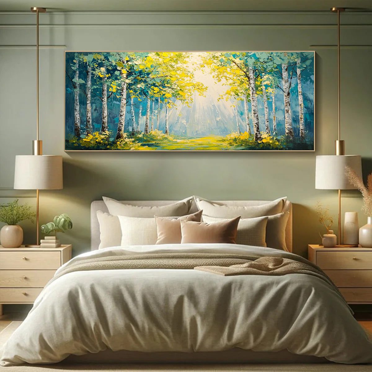 Flower and tree oil painting wall mural, hand-painted abstract artwork FP#002