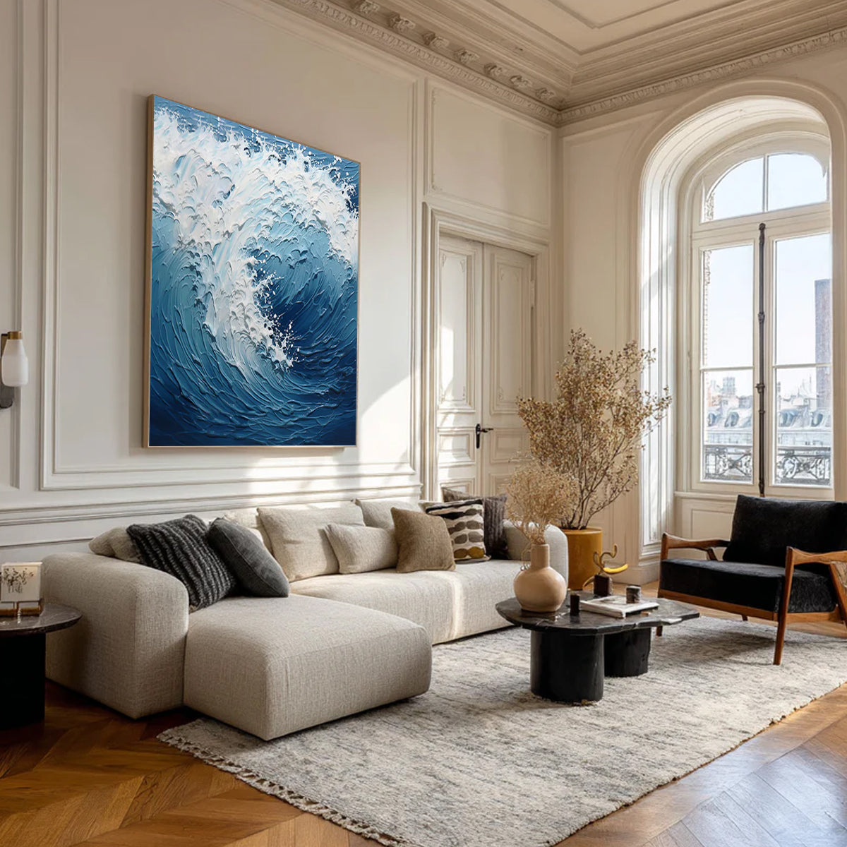 Ocean-themed oil painting wall decoration, hand-painted abstract artwork OP#002