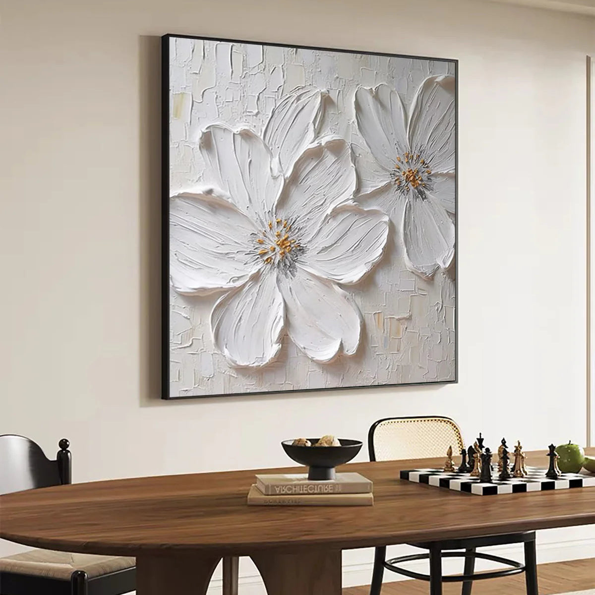 Textured White Blossom Canvas Art Luxurious Floral Wall Decor #FT 029