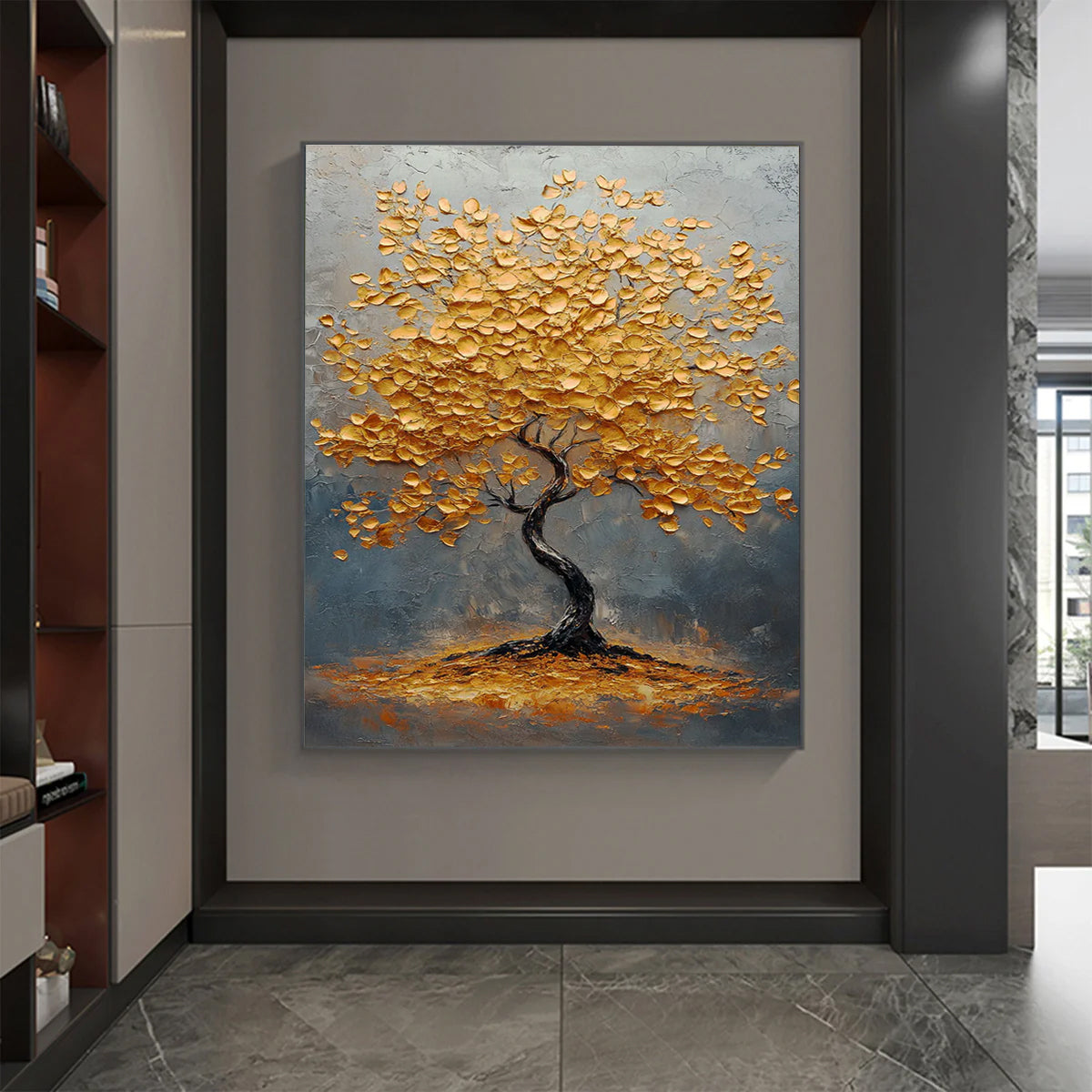 Flower and tree oil painting wall mural, hand-painted abstract artwork FP#004