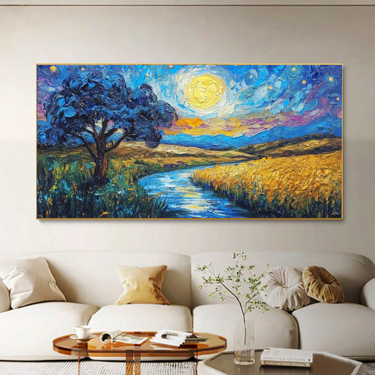 Flower and tree oil painting wall mural, hand-painted abstract artwork FP#003