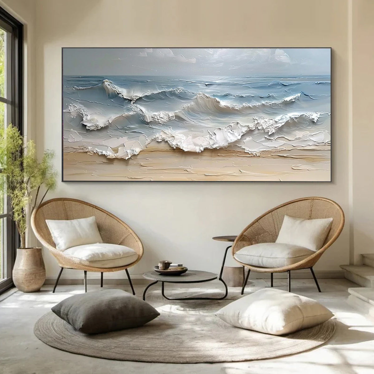 Ocean-themed oil painting wall decoration, hand-painted abstract artwork OP#005