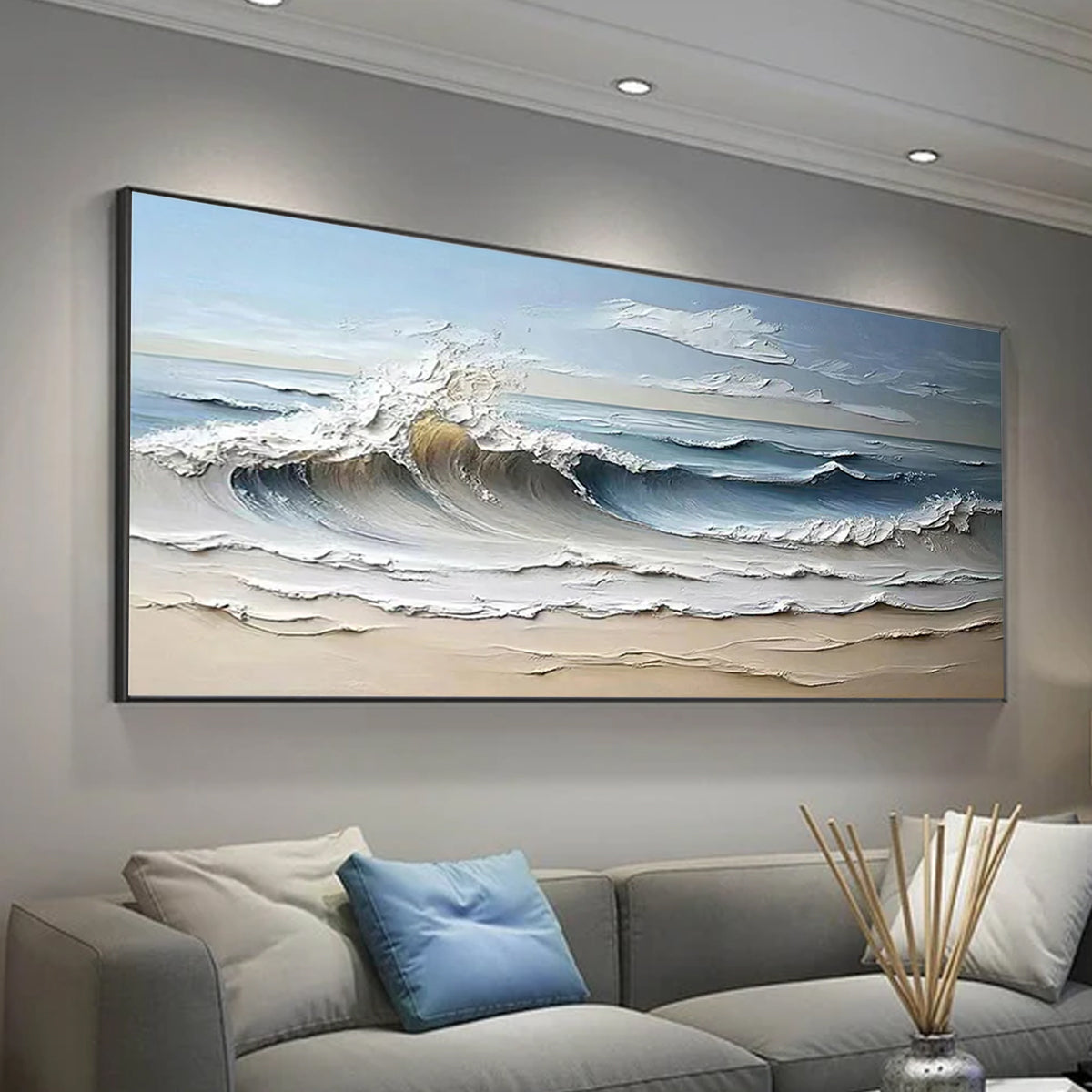 Ocean-themed oil painting wall decoration, hand-painted abstract artwork OP#006