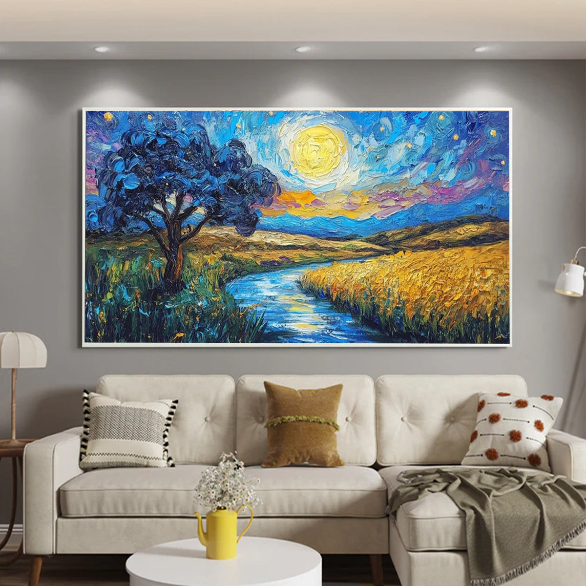 Flower and tree oil painting wall mural, hand-painted abstract artwork FP#003