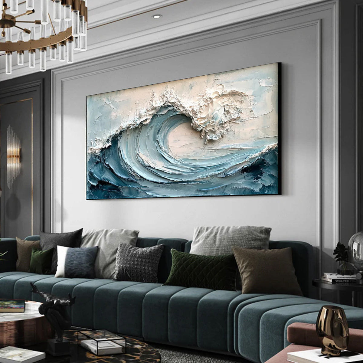Ocean-themed oil painting wall decoration, hand-painted abstract artwork OP#010
