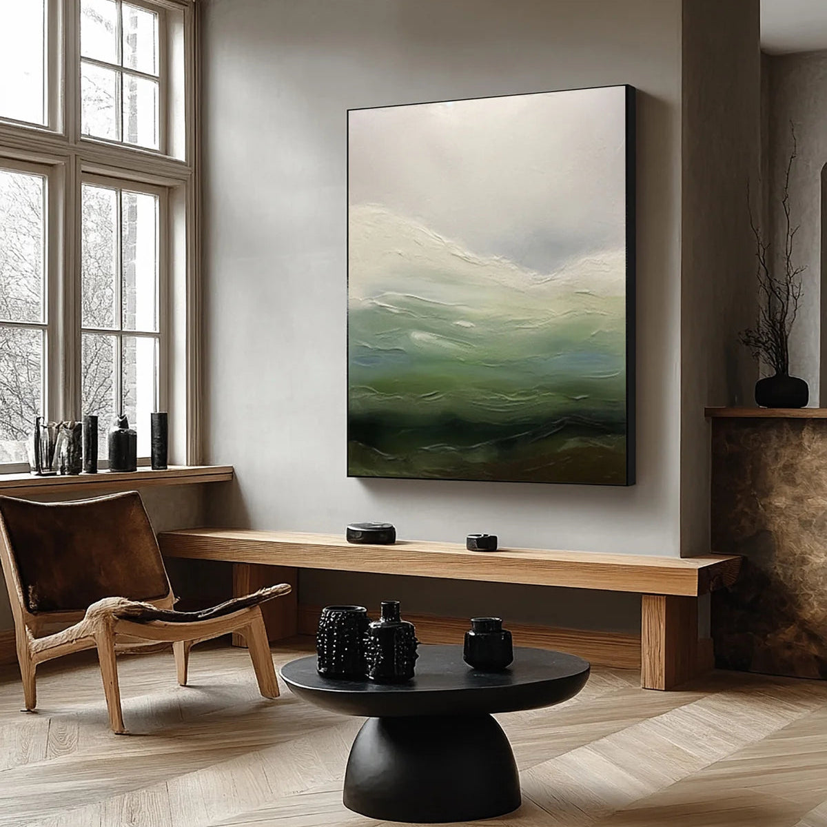 Contemporary Abstract with Blended Greens, Blues, and Whites #BGA 251