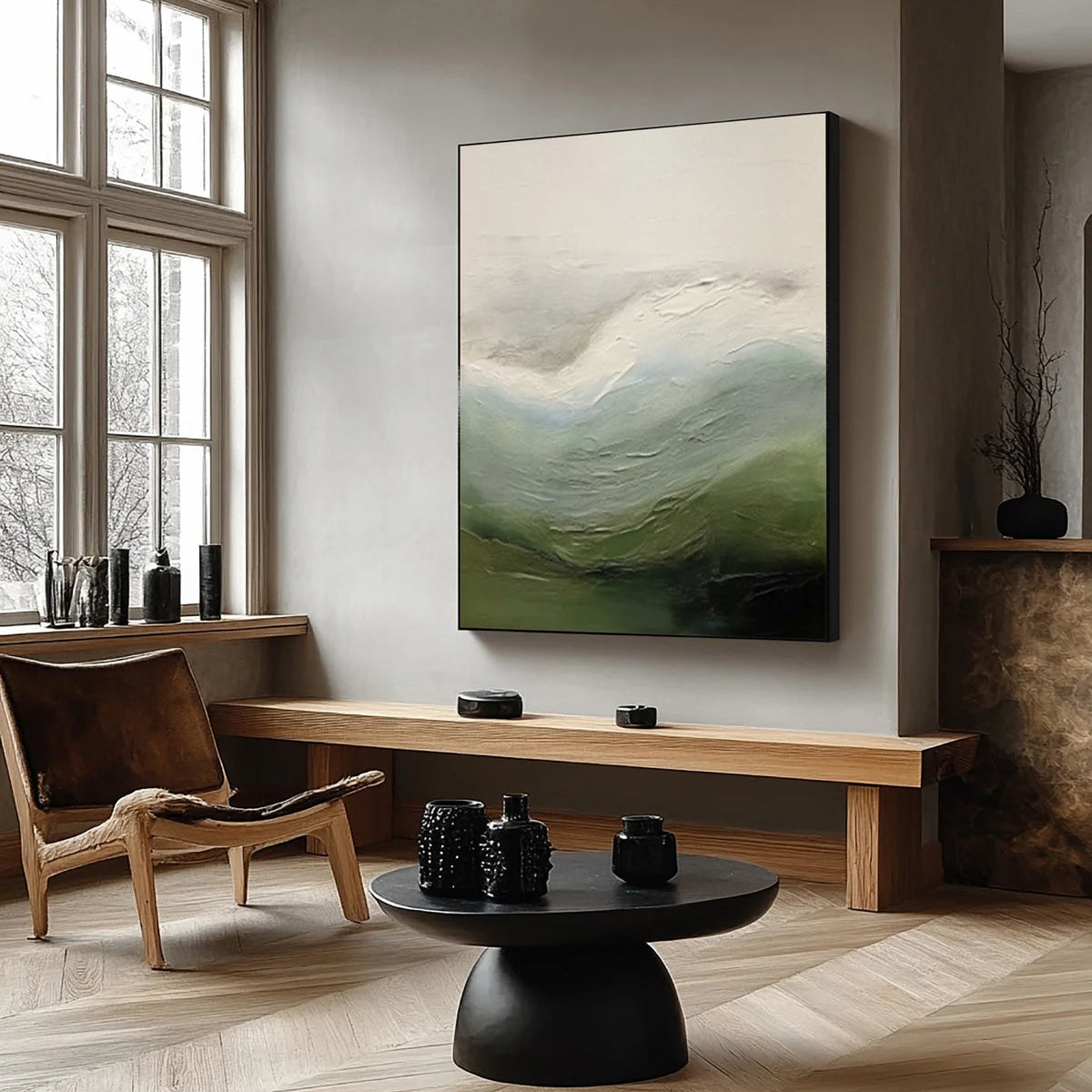 Contemporary Abstract Painting with Textured Hills and Soft Sky #BGA 252