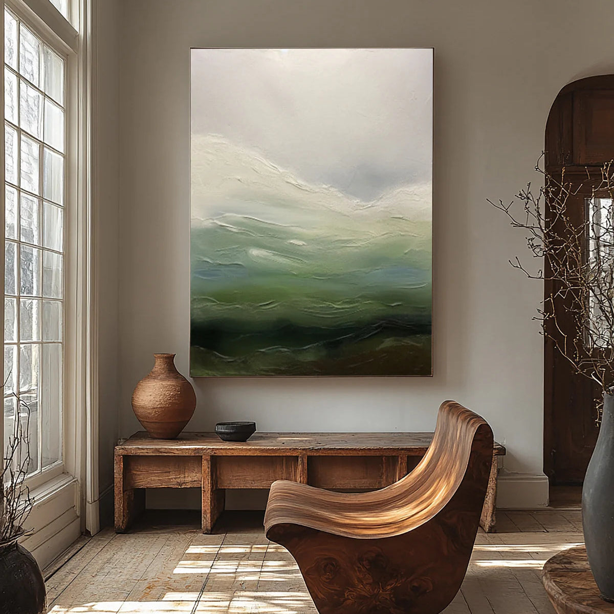 Contemporary Abstract with Blended Greens, Blues, and Whites #BGA 251