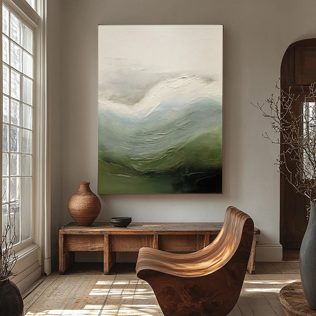 Contemporary Abstract Painting with Textured Hills and Soft Sky #BGA 252